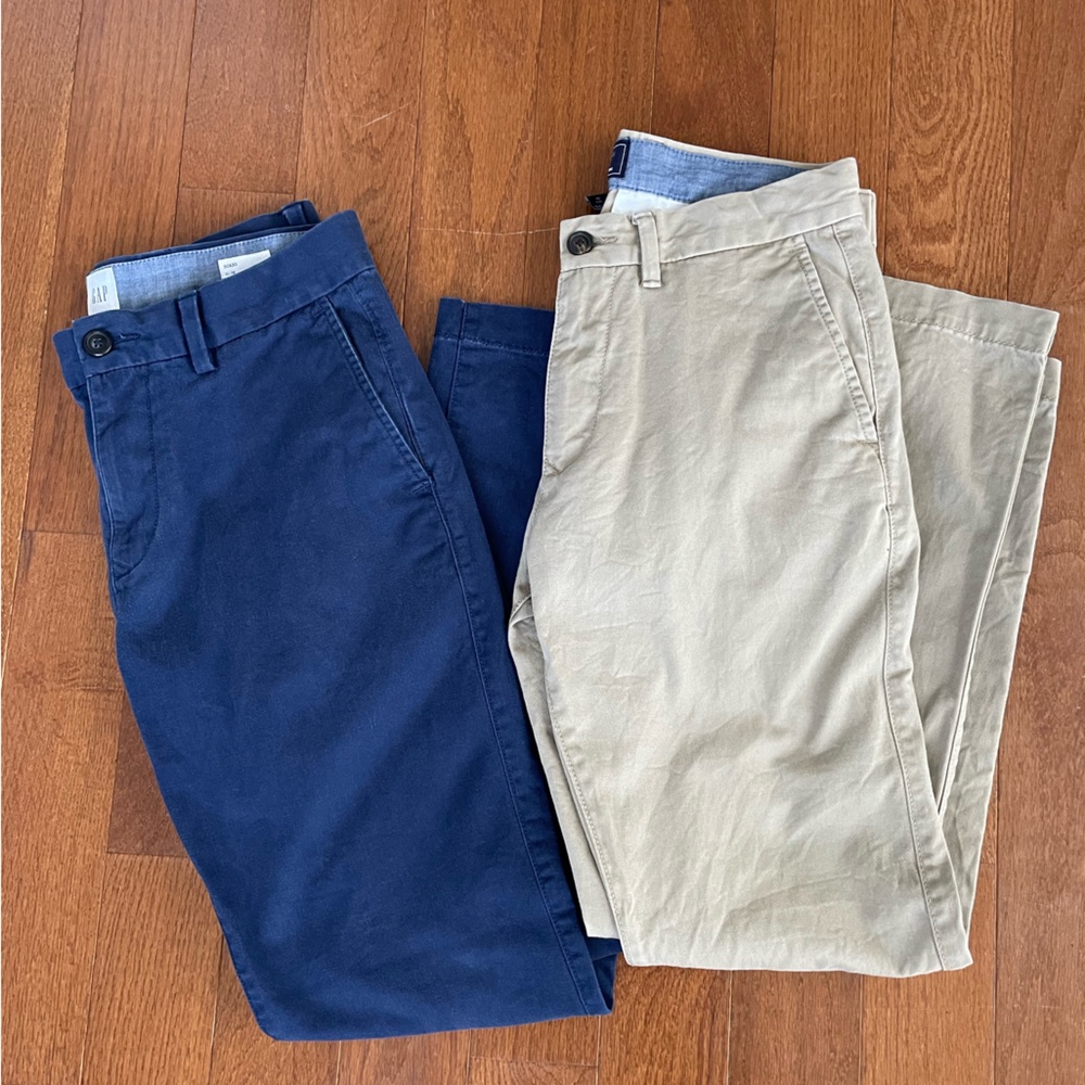 BUNDLE- GAP Slim Stretch Chino Pants (dark blue/navy, tan/khaki)